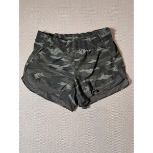 Athleta Printed Mesh Racer Run Shorts Camo Olive Green Size‎ L